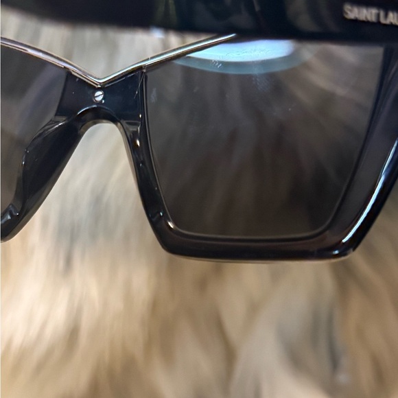 Saint Laurent NWOT Sexy Black Cat-Eye Sunglasses $495 w/ silver accents & case. main image 7